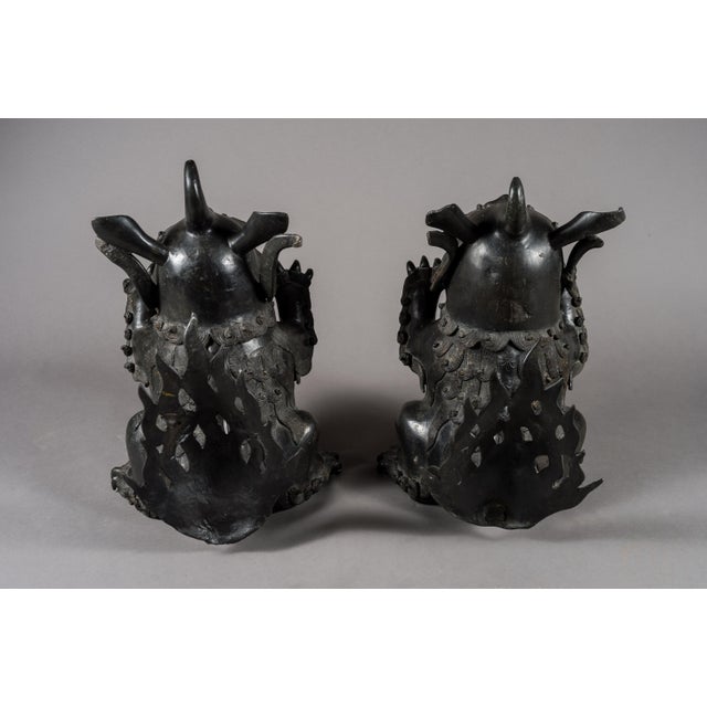 Pair Antique Chinese Bronze Foo Dog Shishi Incense Burners Qing Republic For Sale - Image 4 of 9