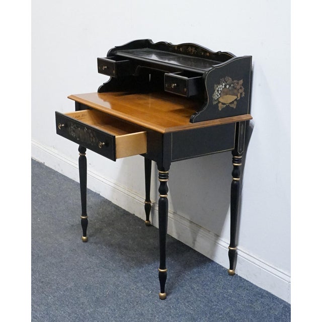 Late 20th Century Ethan Allen Hand Decorated Collection Black & Gold Hitchcock Style 32" Accent Writing Secretary Desk 14-9514 For Sale - Image 5 of 12