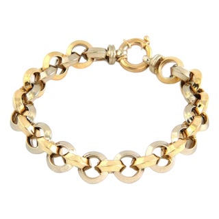 Mid 20th Century Knife Edge 14k Two Tone Gold Round Link Bracelet For Sale