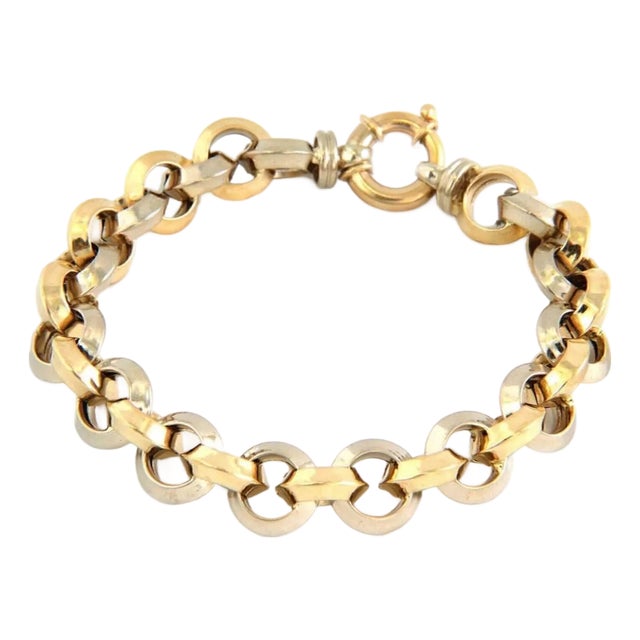 Mid 20th Century Knife Edge 14k Two Tone Gold Round Link Bracelet For Sale