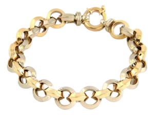 Mid 20th Century Knife Edge 14k Two Tone Gold Round Link Bracelet