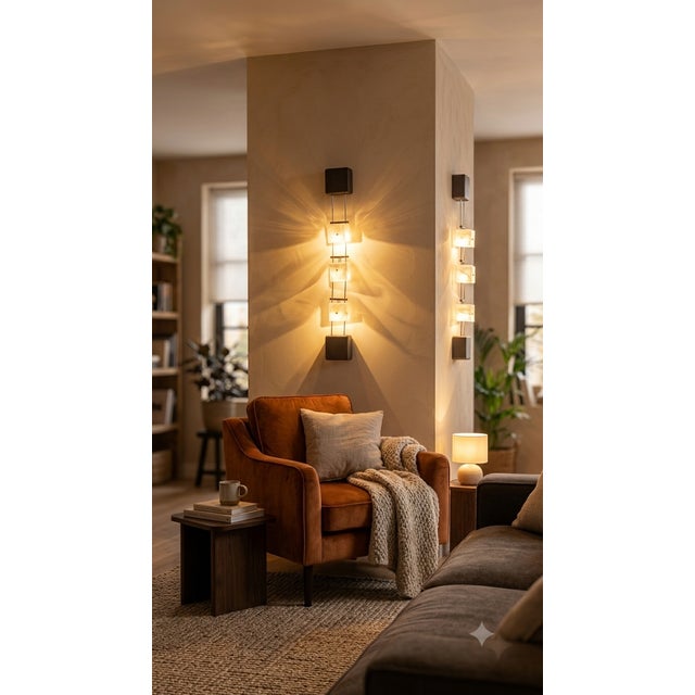 A supporting structure and square bases in black painted metal, thin metal joints, and artistically crafted...