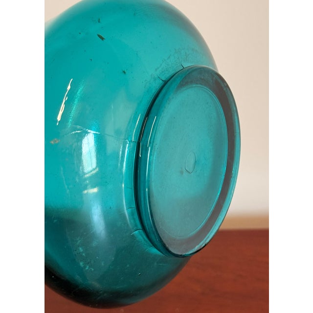 Turquoise Large Mid Century Modern Tall Teal Stretch Glass Swung Vase - Viking Style For Sale - Image 8 of 8