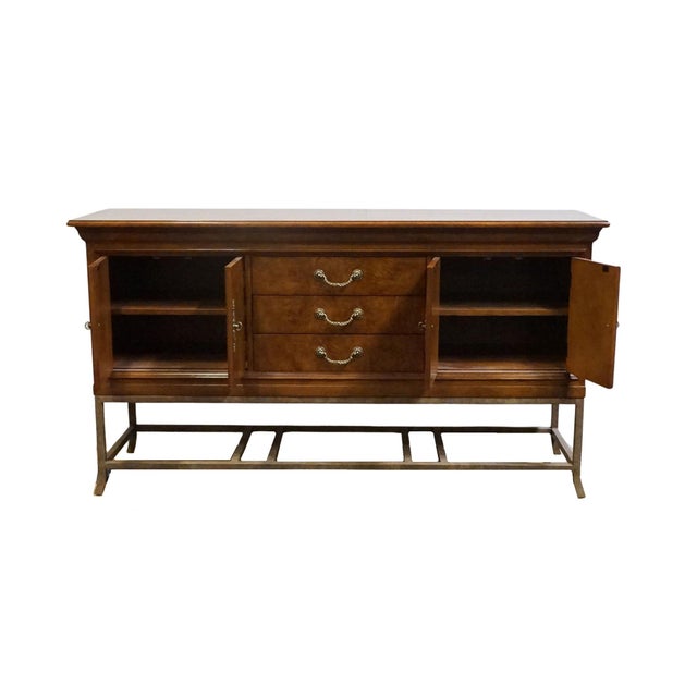 Late 20th Century Hickory White Burled Walnut Italian Modern 70" Sideboard Buffet W. Metal Base 41024-41 For Sale - Image 5 of 14