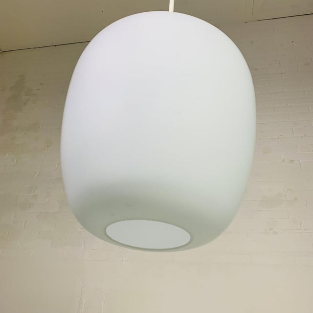 Vintage School Hanging Lamp with White Opaline Glass Shade, 1950s For Sale - Image 9 of 17