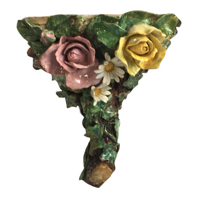 Late 19th Century French Majolica Rose & Daisy Sconce For Sale