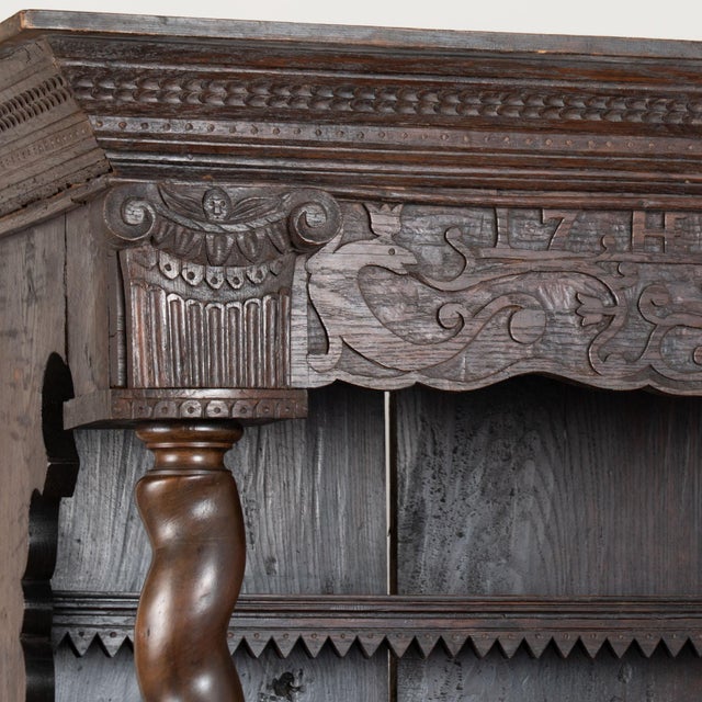 18th Century German Carved Oak Display Cabinet Buffet Dated 1743 For Sale - Image 4 of 17