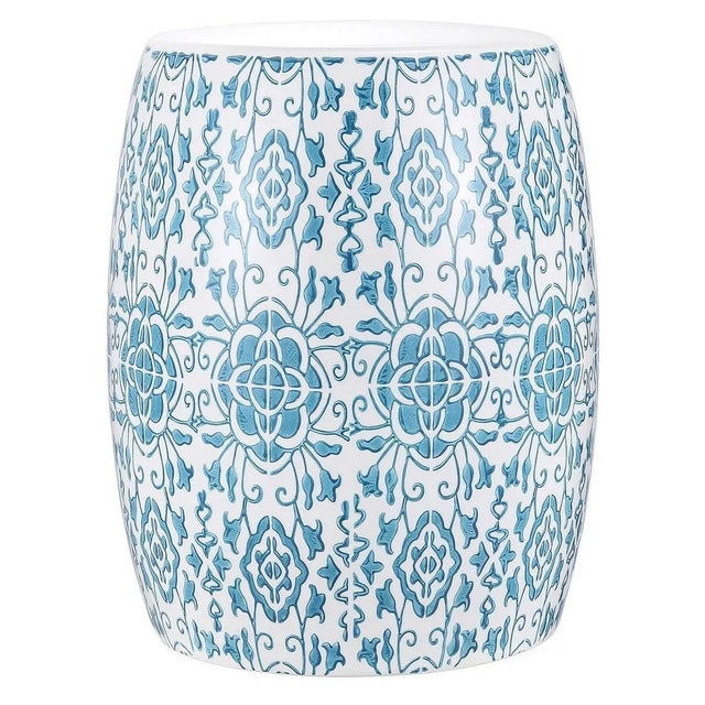 Contemporary Sebryna Garden Stool - Blue/White For Sale - Image 3 of 3
