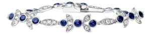 18K White Gold 1 3/4 Cttw Diamond and 3x3mm Round Blue Sapphire Gemstone Floral Link Bracelet (G-H Color, SI1-SI2 Clarity) - Size 7"