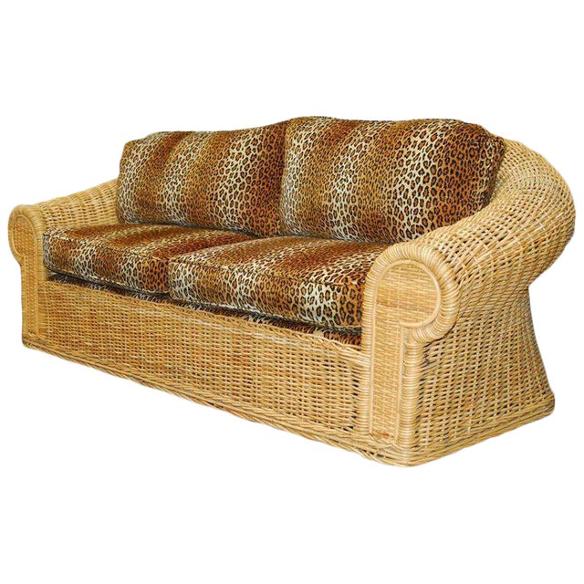Michael Taylor Inspired Wicker Sofa Scalamandre Style Leopard