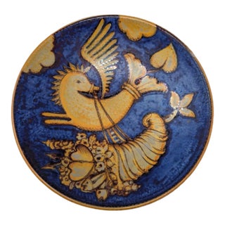 Signed Bottega Vignoli Faenza Hand-Painted Majolica Pegasus Wall Charger - 10" For Sale