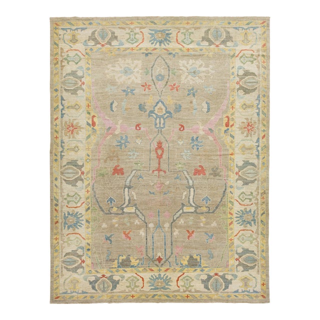 Apadana's Modern Sultanabad Designed Wool Rug Handmade in Ligth Brown For Sale