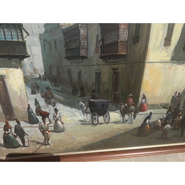 1990s Streetscape Oil Painting by Peruvian Artist Roger Vejarano Mesarina For Sale - Image 5 of 7