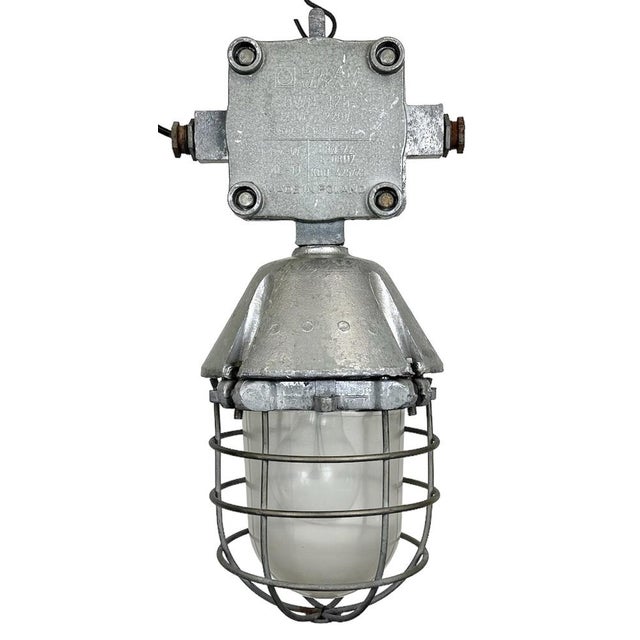 Large Industrial Cast Aluminium Cage Pendant Light from Polam Wilkasy, 1960s For Sale - Image 15 of 15
