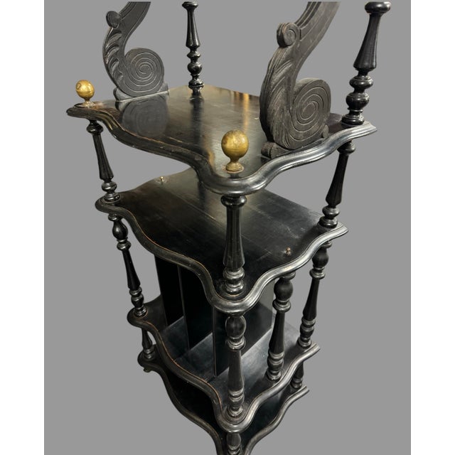 Late 19th Century Late 19th Century Antique Napoleon III Style Carved Ebonized Curio Canterbury Shelf For Sale - Image 5 of 9
