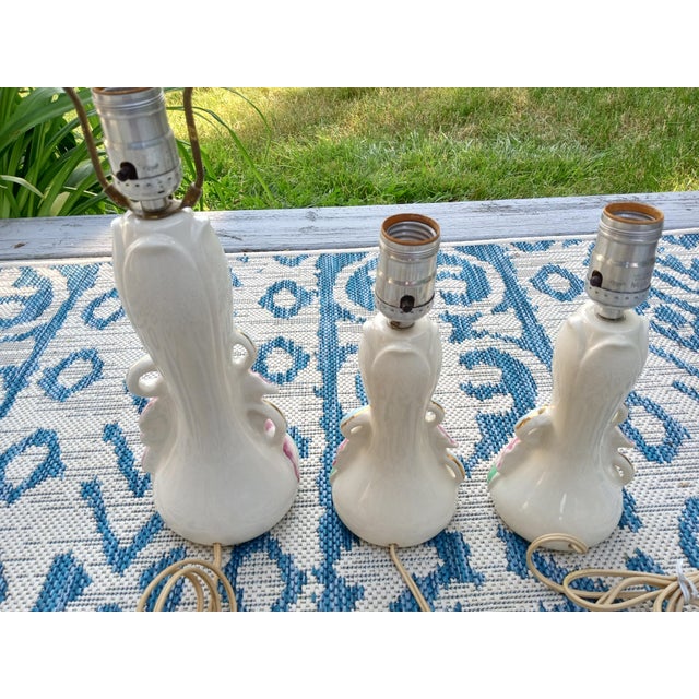 1950s Leviton Handpainted Floral Boudoir Lamps Set of Three Chairish