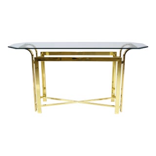 1970's Brass & Glass Console Table, Milo Baughman Attr: Dia For Sale