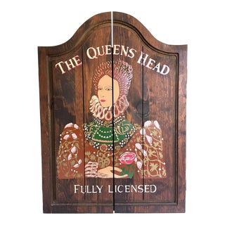 Vintage English "The Queens Head" Custom Painted Cabinet For Sale