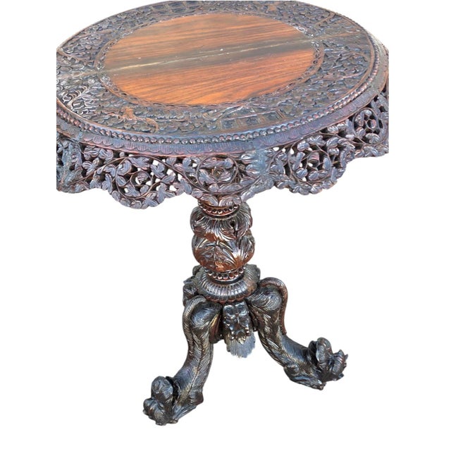 19th Century Heavily Carved Rosewood Side Table/Center Table; Made in Burma. For Sale - Image 9 of 18