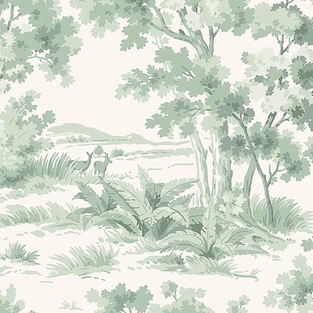 Sample - Borastapeter Countryside Morning Wallpaper in Green For Sale