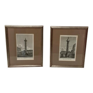 Pair Antique Roman Engravings Column of Antoninus & Trajan Dr Bikoff Estate Framed For Sale