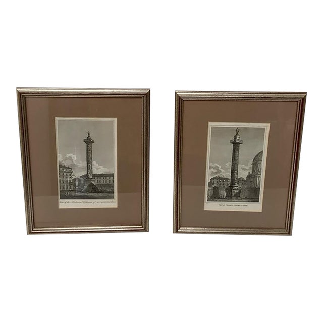 Pair Antique Roman Engravings Column of Antoninus & Trajan Dr Bikoff Estate Framed For Sale