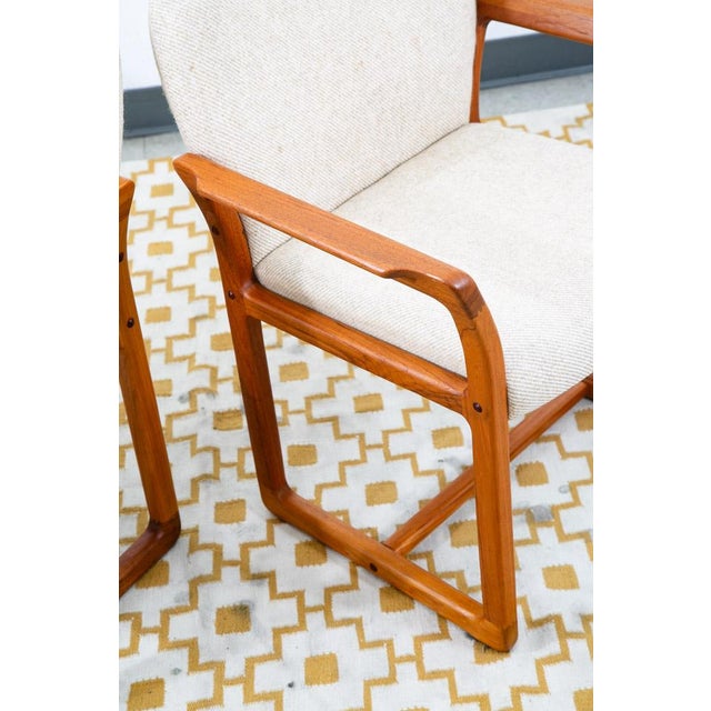 Brown Mid Century Danish Modern Armchairs Dining Chairs Teak Wood White Wool Captain For Sale - Image 8 of 12