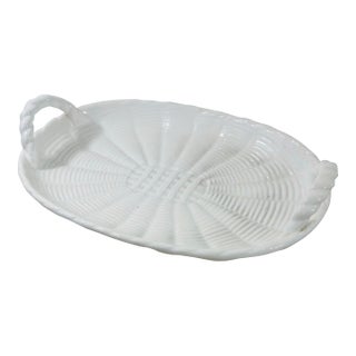 Large Vintage Basket Weave Ceramic Platter For Sale