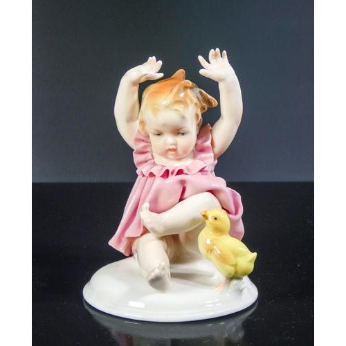 Porcelain Little Girl and Chick Sculpture, Germany For Sale - Image 13 of 18