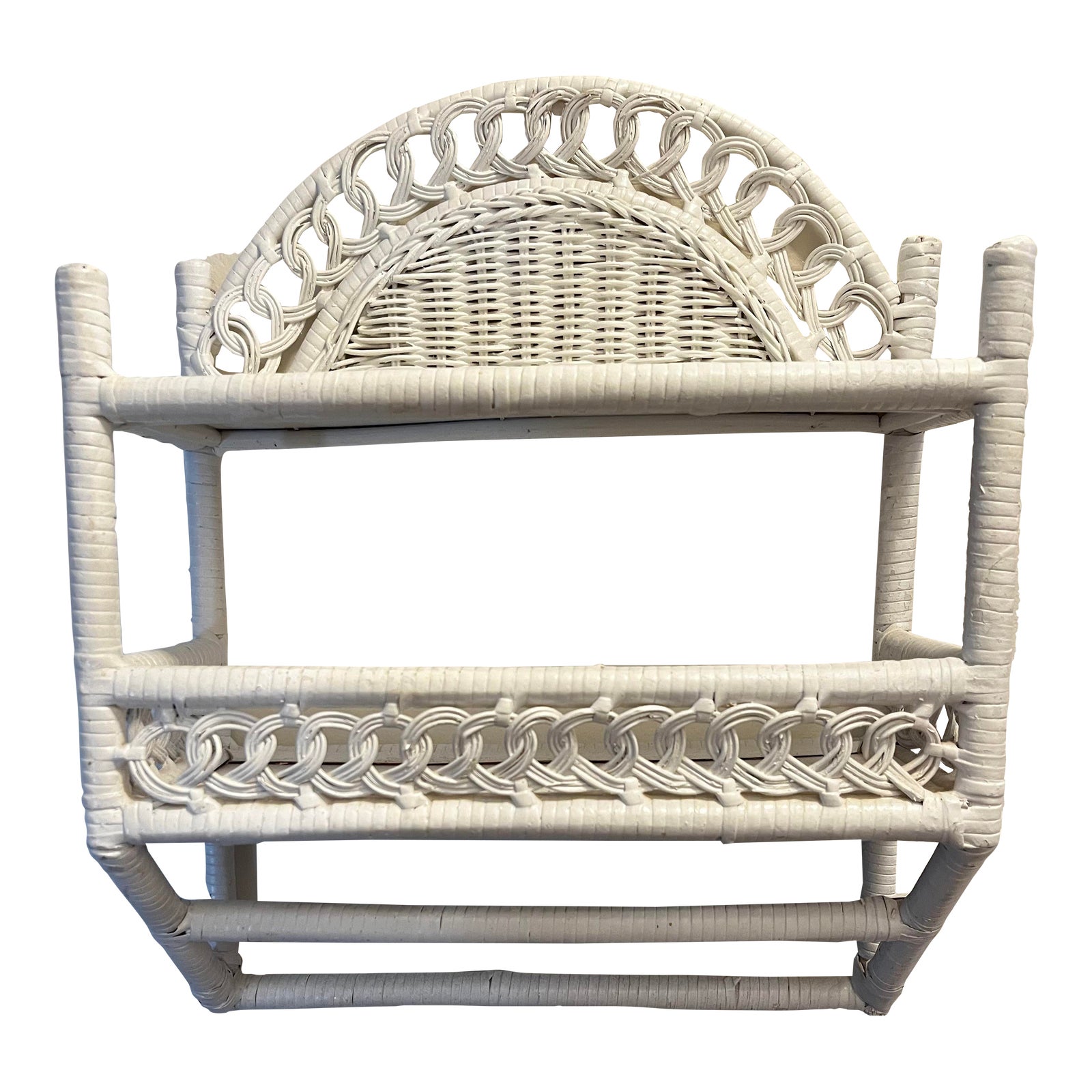Vintage Boho Chic White Wicker Wall Shelf With Towel Bar Chairish
