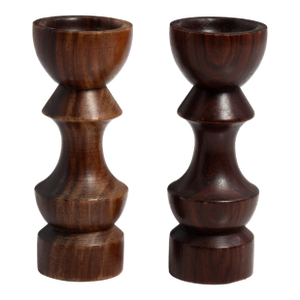 Exotic Wood Turned Candle Holders Sticks Mid Century