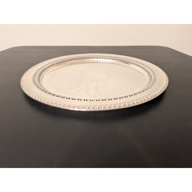 Silver Vintage Leonard Hollywood Regency Pierced Silverplate 15" Chased Round Platter For Sale - Image 8 of 15