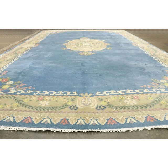 Textile Oversized Vintage Blue Indian Floral Rug - 11'09 X 17'10 For Sale - Image 7 of 8