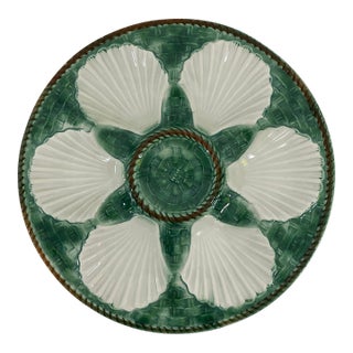 1950s French Longchamp Green and White Oyster Plate For Sale