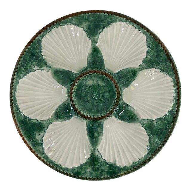 1950s French Longchamp Green and White Oyster Plate For Sale