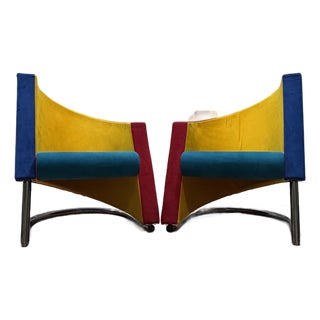 1980s Postmodern Multicolored Microfiber Armchairs by Møremøbler – A Pair For Sale