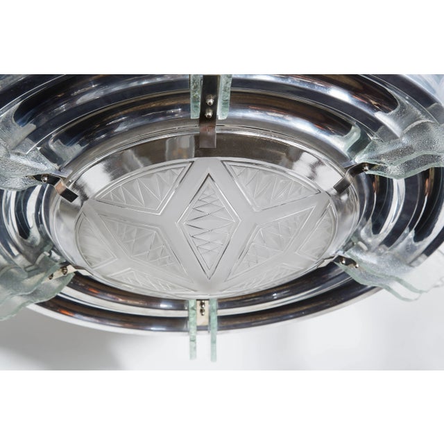 Metal Large French Modernist Circular Chandelier, Petitot For Sale - Image 7 of 11