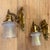 Art Nouveau Vintage Pair of Brass Sconces With Iridescent Etched Shades For Sale - Image 3 of 4