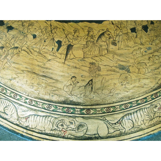 Indian Ceremonial Rajput Dhal Shield Intricate Gold Painted Hunting Scenes For Sale - Image 12 of 18