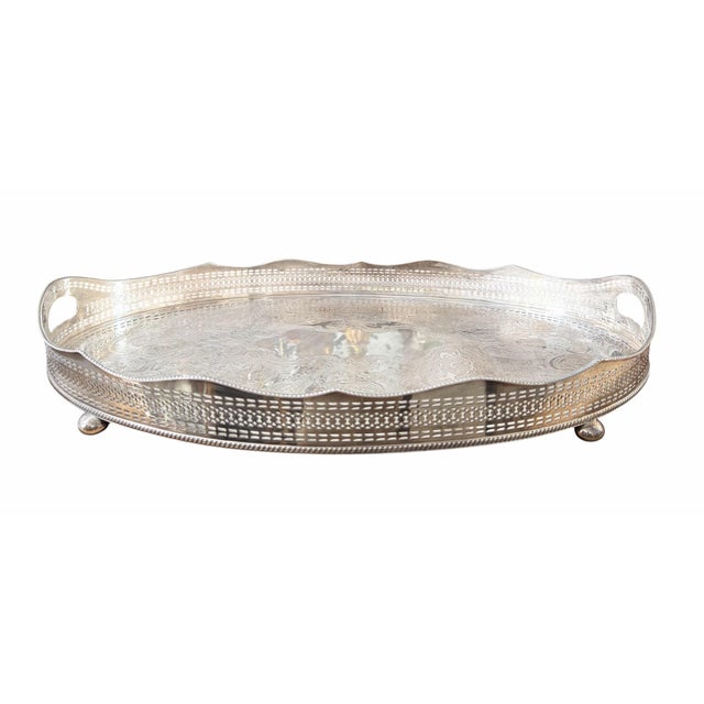 Large Regency Style Barker Ellis Silver Footed Gallery Tray.