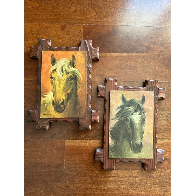 Vintage Signed Oil on Paper Over Board Horse Portraits - A Pair For Sale - Image 18 of 18