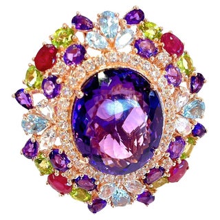 Bochic “Orient” Amethyst & Ruby & Multi Gem Cocktail Ring Set 18K & Silver, Size 7.5 For Sale