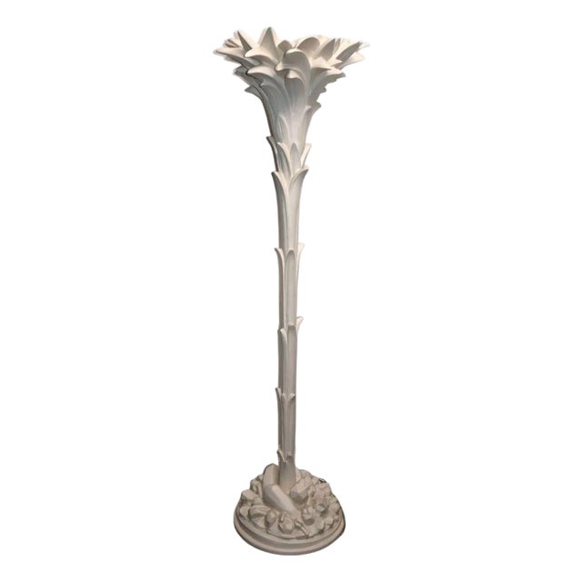 1970s Serge Roche Style White Faux Bois Sculptural Standing Lamp For Sale