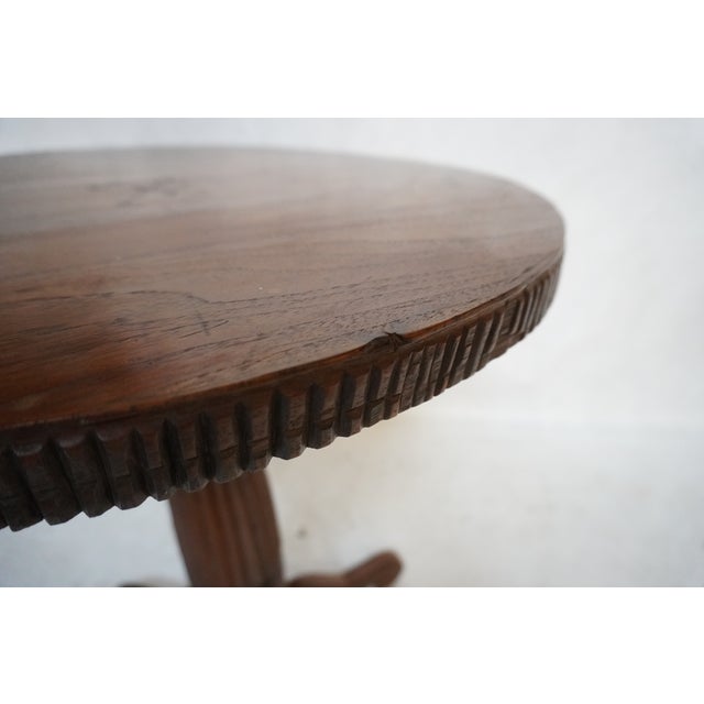 Antique Round Carved Wood Pedestal Side Table For Sale - Image 12 of 15