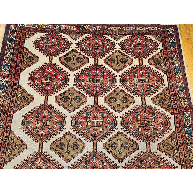 Ivory Vintage Persian Malayer Gallery Rug, Hand-Knotted Wool, Geometric Pattern, 7x13, Ivory & Red For Sale - Image 8 of 14
