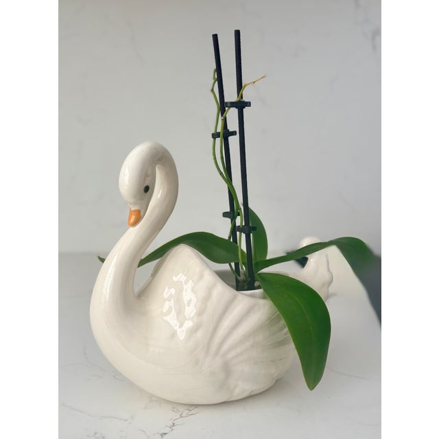 Vintage White Ceramic Swan Vase Planter For Sale - Image 13 of 14