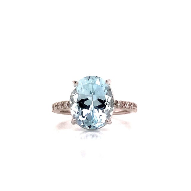 Natural Aquamarine Diamond Ring 14k White Gold 5.09 TCW Certified For Sale - Image 13 of 14
