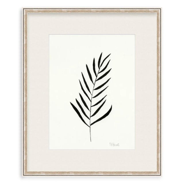 'Frond 1' is an original signed artwork. This piece is an unframed black & white botanical painting using india ink on...