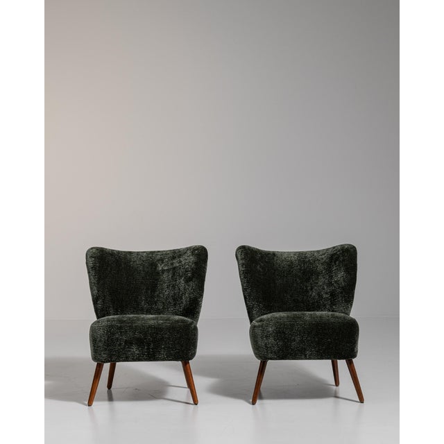 1940s Mid-Century Modern Black Wood Pair of Club Chairs For Sale - Image 4 of 12