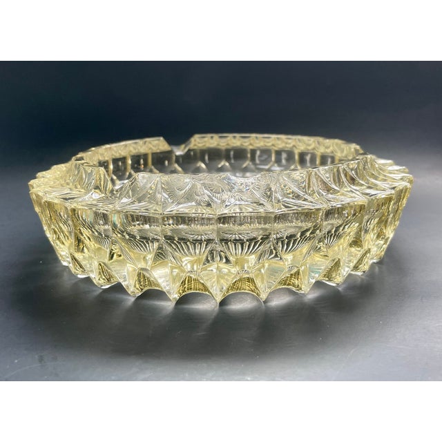 Vintage Glass Ashtray – Large Heavy Glass Dish With Yellow Tint Catchall For Sale - Image 4 of 9